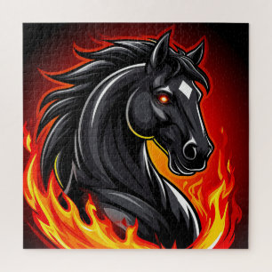 Puzzle Illustration de cheval noir ardent aux yeux brilla