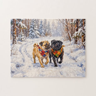 Puzzle Illustration de chien balai de forêt hivernale fan