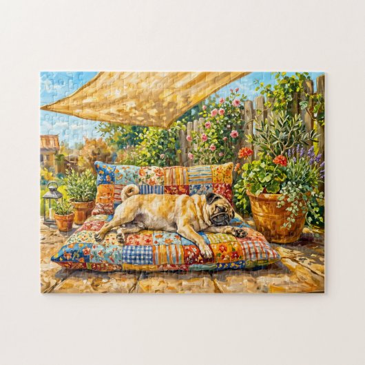 Puzzle Illustration de chien Mops de terrasse estivale fa (Horizontal)