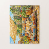 Puzzle Illustration de chien Mops de terrasse estivale fa (Vertical)