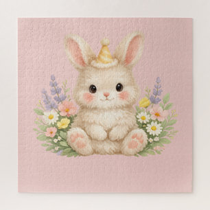 Puzzle Illustration de fleur sauvage de lapin pastel