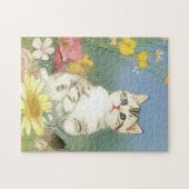Puzzle Illustration de Kitten vintage avec Fleurs Jaunes (Horizontal)