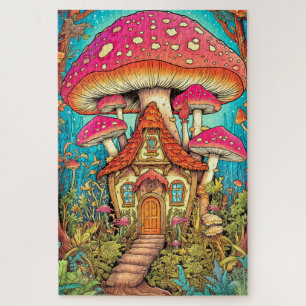 Puzzle Illustration de la maison de champignons mignons