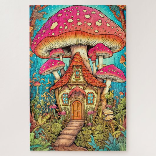 Puzzle Illustration de la maison de champignons mignons (Vertical)