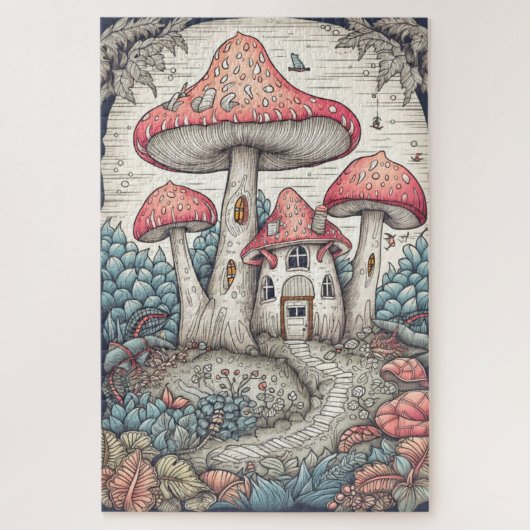 Puzzle Illustration de la maison de champignons psychédél (Vertical)