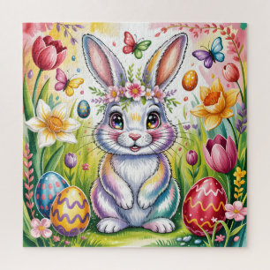 Puzzle Illustration de lapin de Pâques coloré avec couron