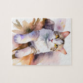 Puzzle Illustration de l'aquarelle de chat blanc doux (Horizontal)