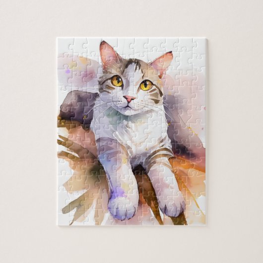 Puzzle Illustration de l'aquarelle de chat blanc doux (Vertical)