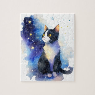 Puzzle Illustration de l'aquarelle de chat Tuxedo adorabl
