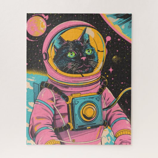 Puzzle Illustration de l'astronaute Cat Retro (Vertical)
