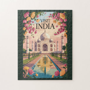 Puzzle Illustration de l'Inde Taj Mahal Art de voyage Vin