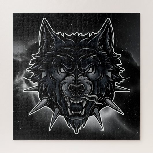 Puzzle Illustration de loup féroce avec collier à pointes (Vertical)