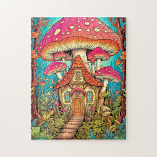 Puzzle Illustration de maison de champignon mignonne