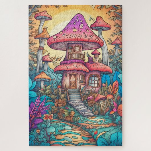 Puzzle Illustration de maison de champignon psychédélique (Vertical)