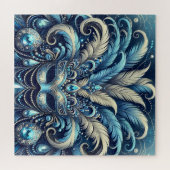 Puzzle Illustration de masque de bal masqué à plume bleue (Horizontal)