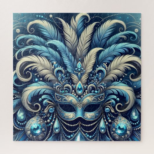 Puzzle Illustration de masque de bal masqué à plume bleue (Vertical)
