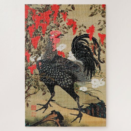 Puzzle Illustration de Nandina et Rooster par Ito Jakuchu (Vertical)