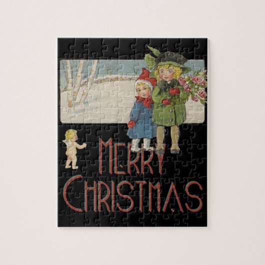 Puzzle Illustration de Noël Antique Enfants 1920 (Vertical)