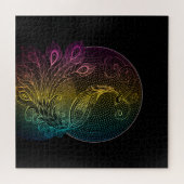 Puzzle Illustration de paon Art nouveau coloré de minuit (Horizontal)