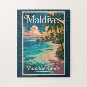 Puzzle Illustration de plage aux Maldives Art de voyage v