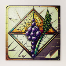 Illustration de raisins et de blé en vitrail
