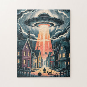 Puzzle Illustration de rue nocturne d'enlèvement par OVNI