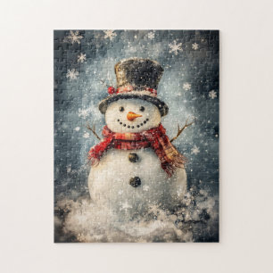 Puzzle Illustration de Snowman Snowflakes rustiques
