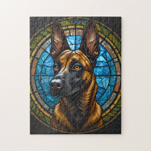 Puzzle Illustration de style Malinois belge en verre vern (Vertical)
