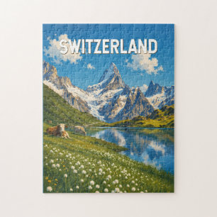 Puzzle Illustration de vache de vaches suisses Art de voy