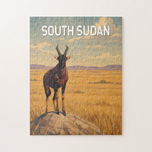 Puzzle Illustration de voyage au Soudan du Sud Art vintag