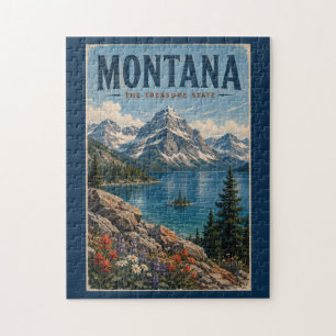 Puzzle Illustration de voyage de montagnes du Montana Art