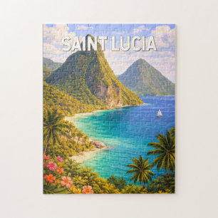 Puzzle Illustration de voyage de Sainte-Lucie Art vintage