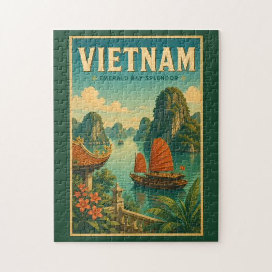 Puzzle Illustration de voyage rétro de la baie d'Ha Long (Vertical)