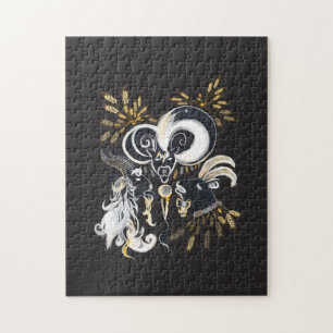 Puzzle Illustration d'encre de chèvre noire et blanche