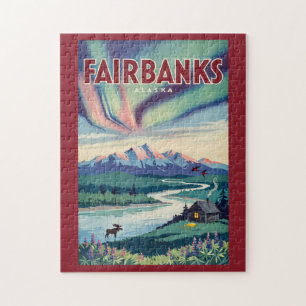 Puzzle Illustration des aurores boréales de Fairbanks en