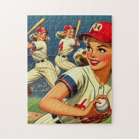 Puzzle Illustration des filles de baseball vintage (Vertical)