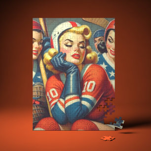 Puzzle Illustration des filles de hockey vintage