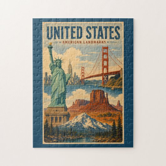 Puzzle Illustration des monuments américains des États-Un (Vertical)