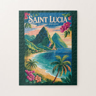 Puzzle Illustration des Pitons de Sainte-Lucie Art de voy