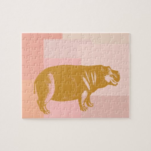 Puzzle Illustration d'hippo mignonne en rose et or (Horizontal)