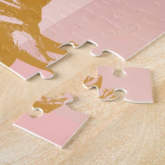 Puzzle Illustration d'hippo mignonne en rose et or (Côté)