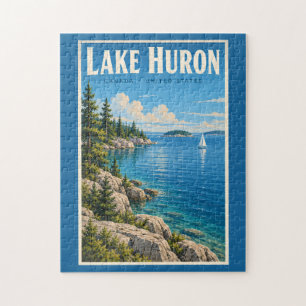 Puzzle Illustration du lac Huron Art de voyage vintage