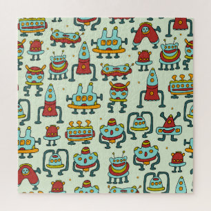Puzzle Illustration du Motif Vintage des Aliens robots