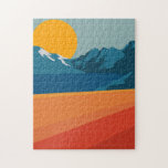 Puzzle Illustration du paysage de la montagne Retro Rouge<br><div class="desc">Ce puzzle élégant présente une illustration colorée et audacieuse d'un paysage de montagne rétro en rouge,  orange et bleu.</div>