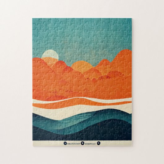 Puzzle Illustration du paysage de la rivière Retro Bleu o (Vertical)