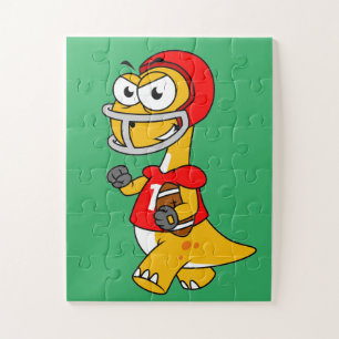 Puzzle Illustration D'Un Brontosaurus Jouant Au Football.