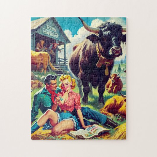 Puzzle Illustration d'un couple de pays rétro (Vertical)