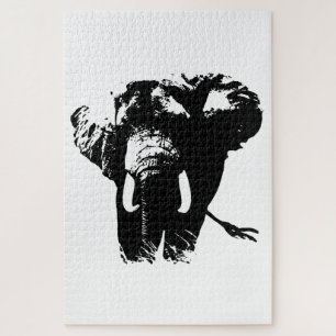 Puzzle Illustration d'un éléphant blanc noir
