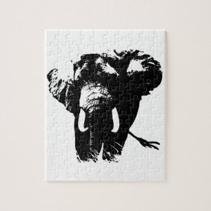 Puzzle Illustration d'un éléphant blanc noir