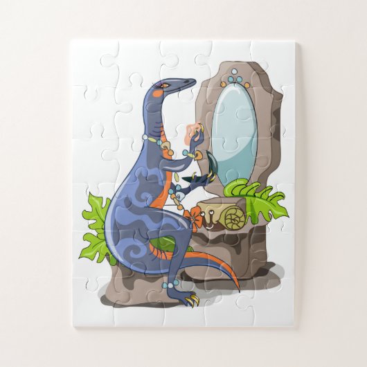 Puzzle Illustration D'Un Iguanodon Mettant Sur Le Maquill (Vertical)